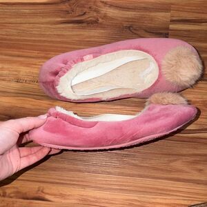 Joules Pink Faux-Fur Pom Ballet Slippers